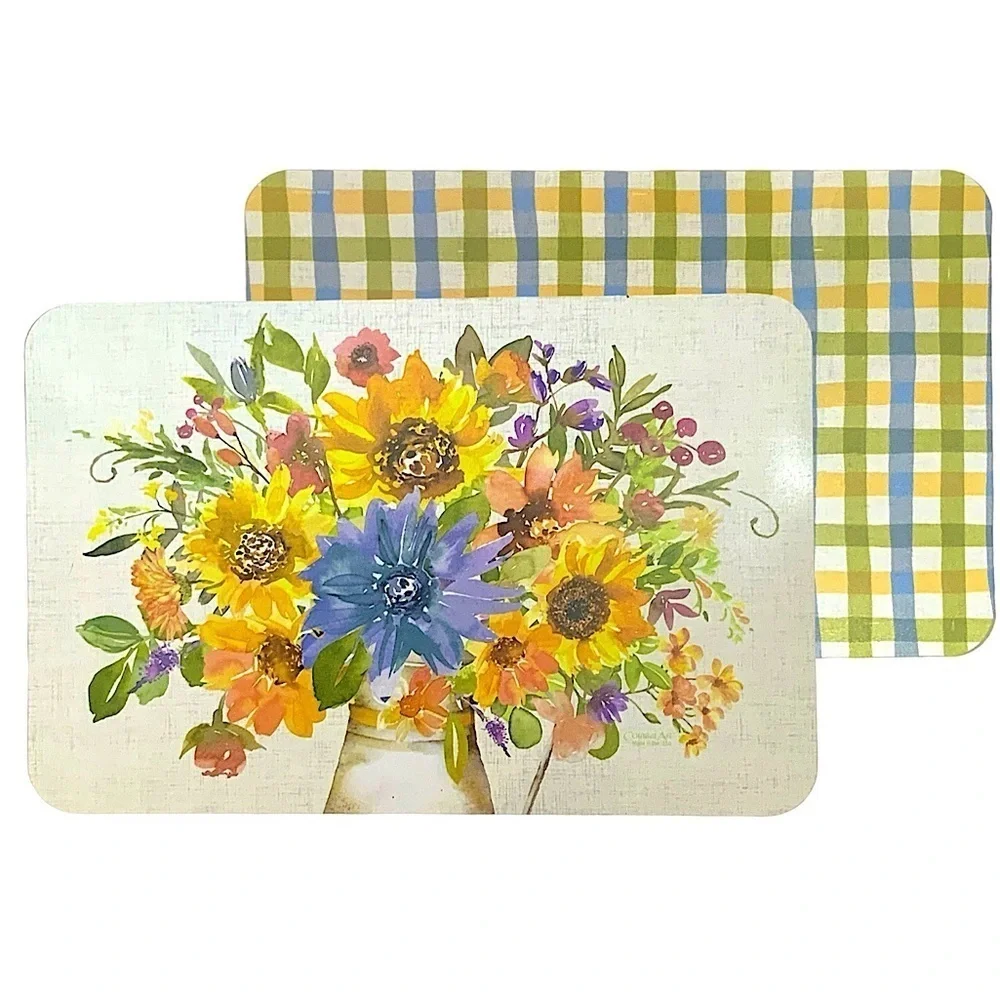 CounterArt Placemats Sunflower Floral Milk Jug Plaid Reversible Rectangle